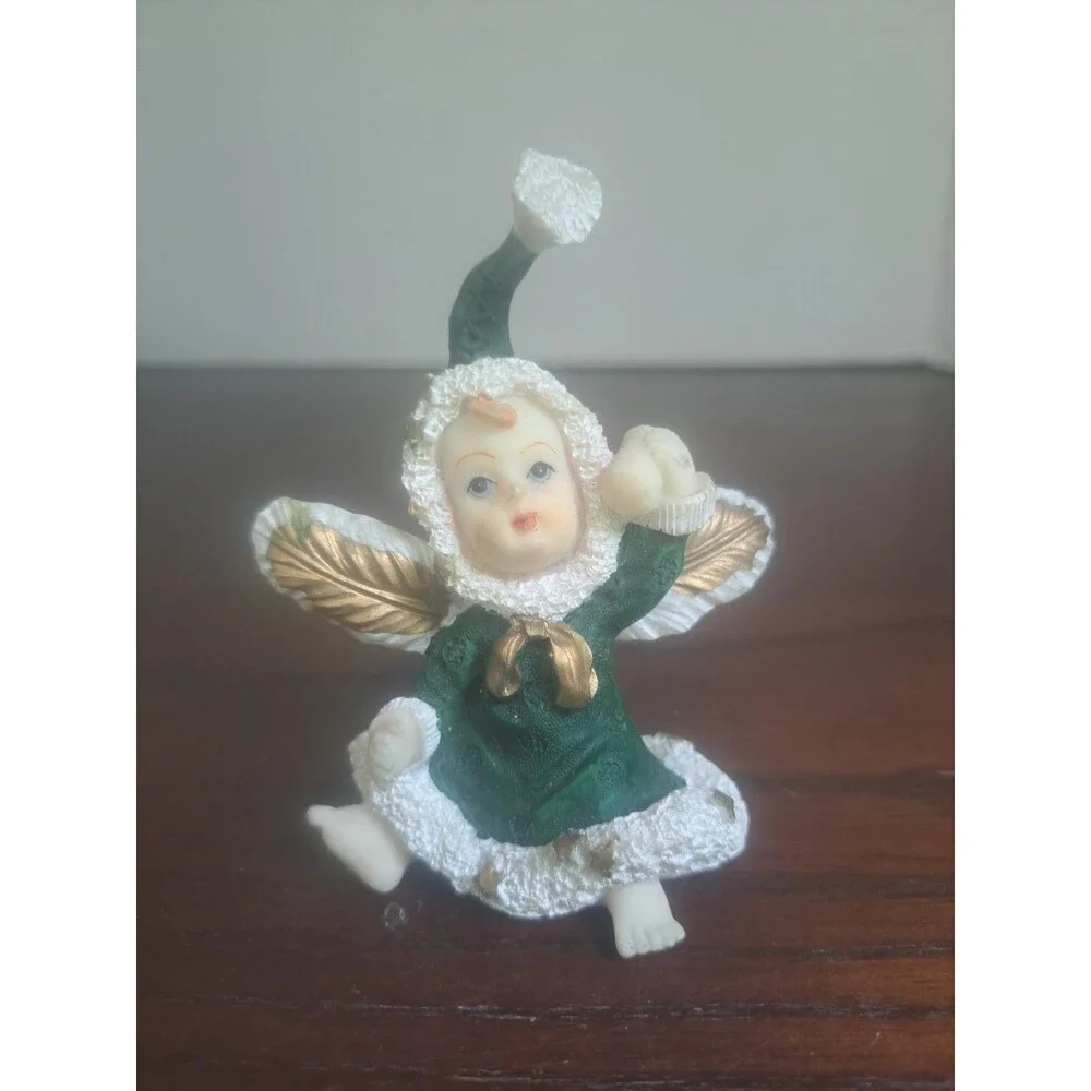 Vintage K's Collection Snowbaby Green Christmas Angel Resin